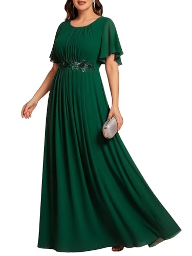 Robe en mousseline de soie vert foncé pour cérémonie chic