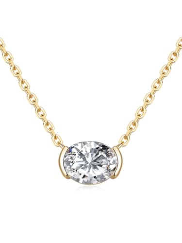 CYW Moissanite/Ruby/Sapphire/Emerald Dainty Pendant Necklace for Women, Novelty Design, Really Authentic Solid 925 Sterling Silver, 16