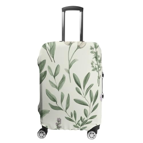 Elastic Luggage Cover Protector Green Flower Herb Sage Leaves And Branches Washable Suitcase Sleeve Durable Travel Suitcase Case Cover with Zipper Openings Fits 19-32 Inch Luggage (S)