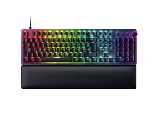 Razer Huntsman V2 (Purple Switch) – praktyczna optyczna klawiatura do gier bez opóźnień (podpórka pod nadgarstek, 4 przyciski medialne, nakładki na klawisze Doubleshot PBT), układ QWERTZ DE, czarna
