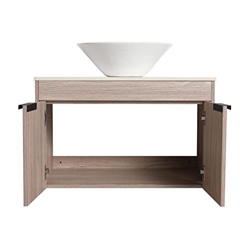 Ssline 30" Bathroom Vanity With Deep Bowl Sink Wall Mount Small Bathroom Vanity Cabinet With Marble Top &Above Counter Ceramic Vessel Sink White Oak Wooden Bathroom Vanity Basin Combo For Small Space #TOP5