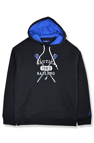 Nautica Mens Embroidered Sailing Logo Drawstring Hooded Sweatshirt, (Large, True Black)