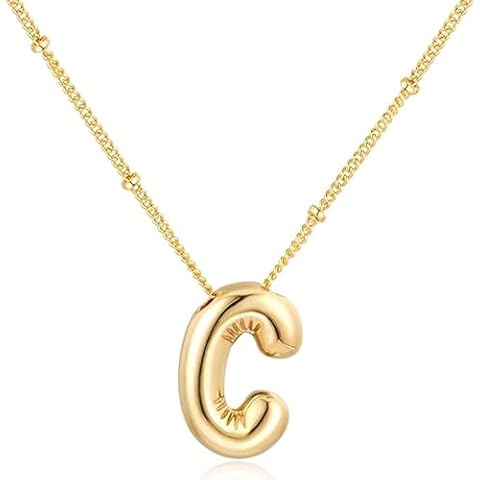 HUYFGDYSA Bubble Letter Gold Necklace for Women, 18k Gold Plated Chain Pendant Charm Necklace Balloon Initial Name Choker Jewelry Cover