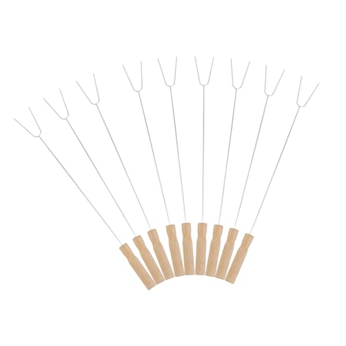 JOINPAYA 15pcs Stainless Steel Barbecue Fork Wooden Handles Roasting Forks for Grilling Barbecuing and Outdoor Cooking Tools