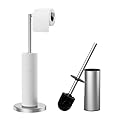FORIOUS Toilet Paper Holder Stand and Toilet Brush and Holder Set, 304 Stainless Steel Long Handle Toilet Bowl Brush and Heavy Duty Base for Bathroom