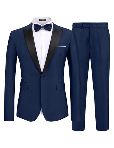 COOFANDY Men's 2 Piece Suit Slim Fit One Button Tuxedo Jacket Pants for Wedding Prom Business