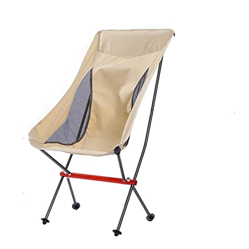 ETZRYSYB Silla de pesca ultraligera para exteriores, silla plegable de aleación de aluminio, portátil, camping, pesca, picnic, barbacoa, playa, silla de luna (beige)