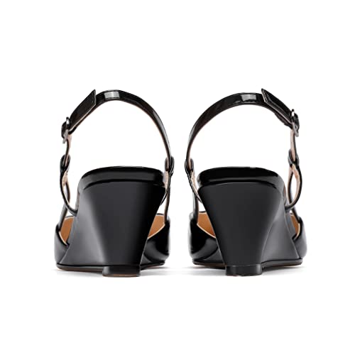 WAYDERNS Women's Square Toe Slingback Metal Rectangle Buckle Patent Wedge Low Heel Pumps Shoes 2 Inch4