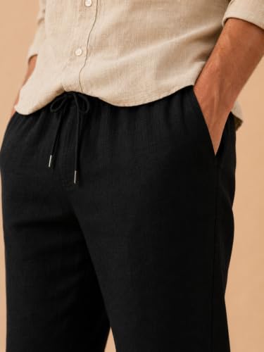 Comforts Men's Linen Pants, Gray, Elastic Waistband Ash Black - Image 6