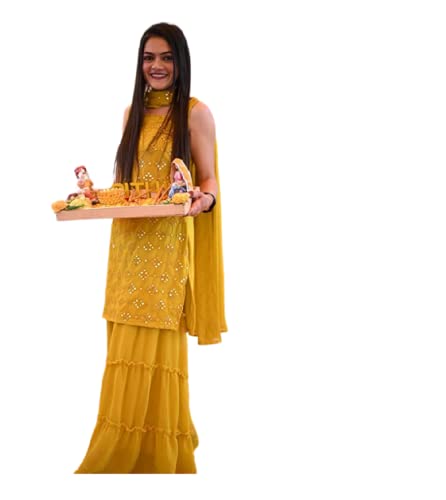 Image of YAZU LIFESTYLE Women Kurta and Sharara Set | Embroidery Kurti with Sharara & Dupatta Set | Short Kurta sharara with Attach Dupatta