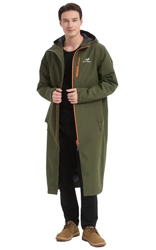 Image of NORDIC OUTLAND Rain Jacket Men,Waterproof Breathable Long Raincoat with Hood Mesh Lining,Windbreaker for outdoor activities