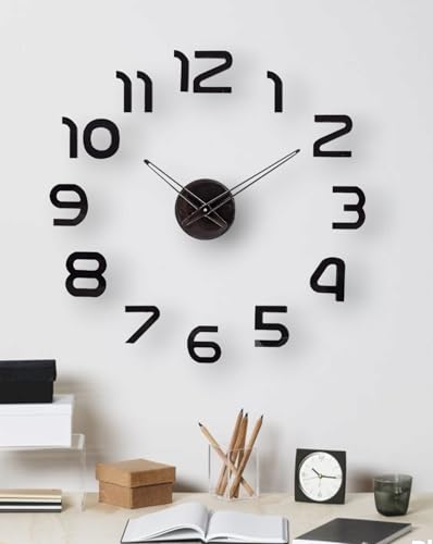 Image of Analog, Acryalic Large Diy Wall Clock, 3D Mirror Number Stickers Large Wall Clock Kit Mute Frameless Modern Design For Home-Black 002