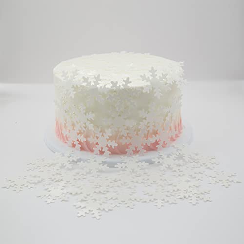 Gyufise 50Pcs White Edible Cupcake Toppers Snowflakes Cake Decoration for Christmas Winter Frozen Birthday Party Supplies