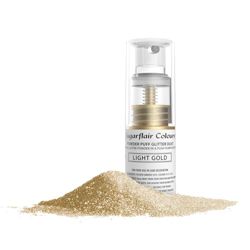 Sugarflair Light Gold Edible Glitter Dust Spray (Non-Aerosol) - Add a Shimmering Lustre Sparkle to Cakes, Cupcakes, Chocolate, Baking, Desserts, Ice Cream, Drinks, Cocktails and more - 10g