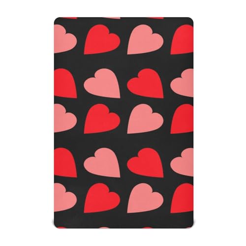 Moudou Valentine's Day Love Heart Playard Sheet for Boy Girls, Soft Breathable Fitted Toddler Sheet for Standard Playard Bed Mattress, 39 x 27 x 5 Inch