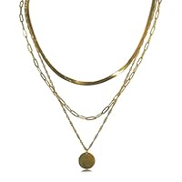 Saituo Home 3 Pezzi Collana Oro Donna Tre Catene Catenina Acciaio Donna Ciondolo Rotondo Collana Multifilo Woman Lunghezza Scalare Adatto Abbinamento Camicie T-shirt Semplici Con Spalle Scoperte