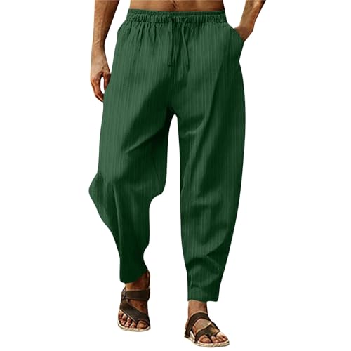 WENKOMG1 Cotton Linen Pants for Men Baggy Style Beach Trousers Lightweight Pajama Bottoms Solid Loose Fit Yoga Pants