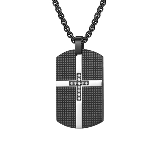 Collier homme acier inoxydable pendentif plaque croix zirconium pour Noël anniversaire