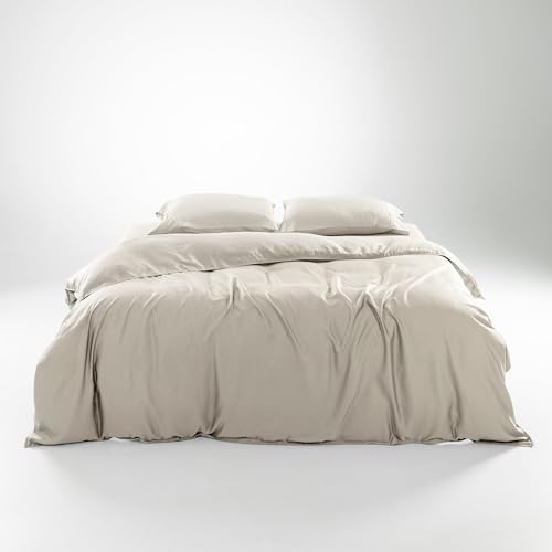 Olive + Crate Tencel Oversized King Duvet Cover Set - Hypoallergenic, Cooling Lyocell, Eucalyptus Duvet Cover for Hot Sleepers with Two Pillowcases - Oatmeal 3-Piece 116 x 98 in