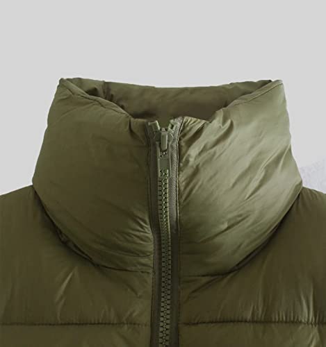 Bnigung Women's Winter Cropped Puffer Vest Lightweight Stand Collar Sleeveless Padded Down Outerwear Warm Gilet(Army Green,L) #TOP1