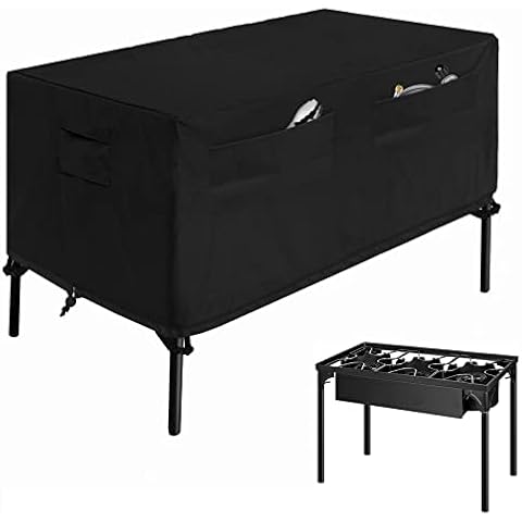 WOMACO Patio Cover for Camp Chef 3 Burner Stove, Waterproof Three Burner Stove Cover for PRO90 TB90LW SPG90B DB90D, Camp Stove Cover with 2 Front Pockets (Black, 3) Cover