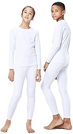 DEVOPS Boys and Girls Thermal Underwear Long Johns Set with Fleece Lined (Medium, White)