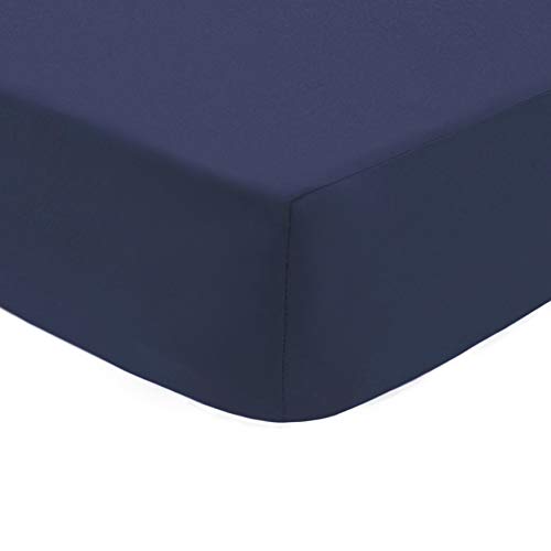 Image of American Baby Company 100% Natural Cotton Percale Fitted Crib Sheet for Standard Crib and Toddler Mattresses, Navy, Soft Breathable, for Boys