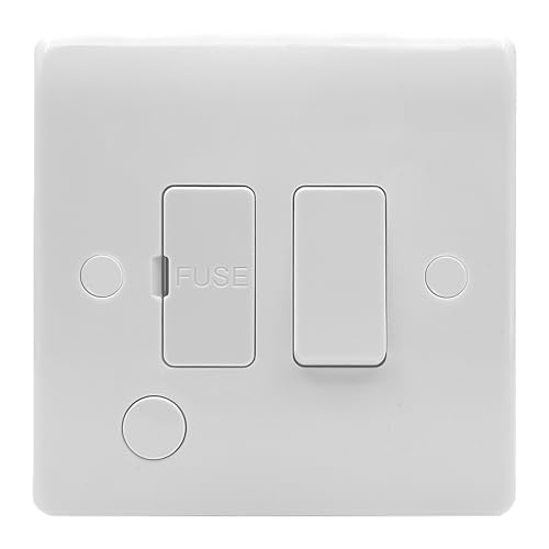 EVOGES Vector 13A Switched Fused Connection Unit with Front Flex Outlet, White, UK FCU Spur Switch, Screw Caps Included