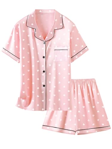 Image of Girls & Womens Satin Pajamas Set, Silk Button-Down Sleepwear 2 Piece Nightwear, 3 Years - Women XXL
