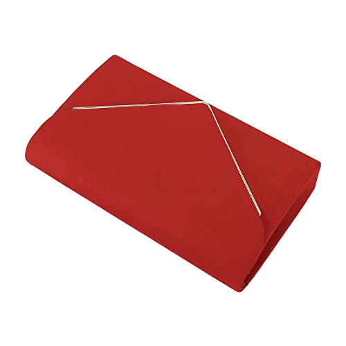 CHARMING TAILOR Faux Suede Clutch Bag Elegant Metal Binding Evening Bag for Wedding/Prom/Black-tie Events (Red) - Thumbnail 4