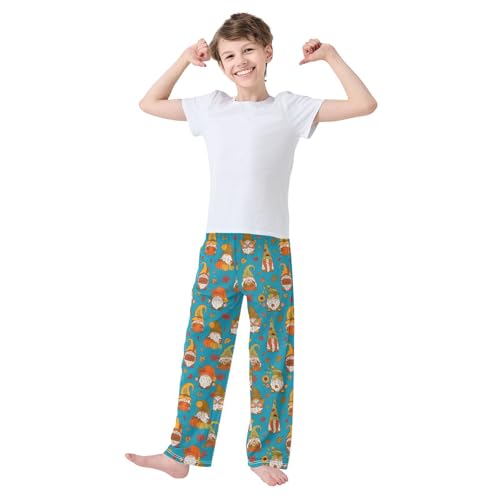 Autumn Gnome Leaves Boys Long Pants Soft Trousers Elastic Waist Kids Lounge Bottoms with Pockets S-XL2
