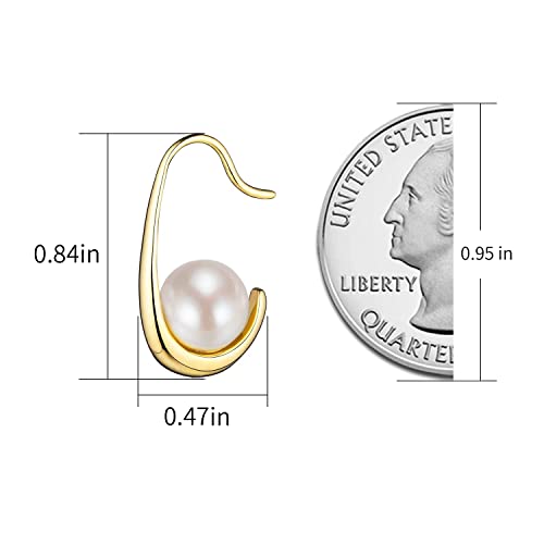 Gold Pearl Dangle Earrings For Women Girls, 14K Yellow Gold Plated Simple Hypoallergenic Drop Earrings #TOP3