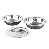 * 【3 en 1】 : Ce bol à fabriqué en acier inoxydable épais haute qualité pour une durabilité accrue. Il comprend un bol à laver, un panier passoire et une râpe.