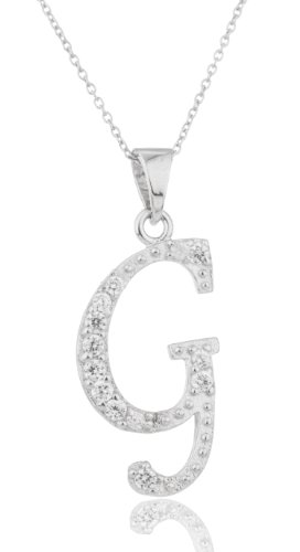 JOTW Sterling Silver 'Letters of The Alphabet' Pendant with Cz Stones and an 18 Inch Link Necklace (G) (I-1561) JOTW Sterling Silver 'Letters of The Alphabet' Pendant with Cz Stones and an 18 Inch Link Necklace (G) (I-1561)