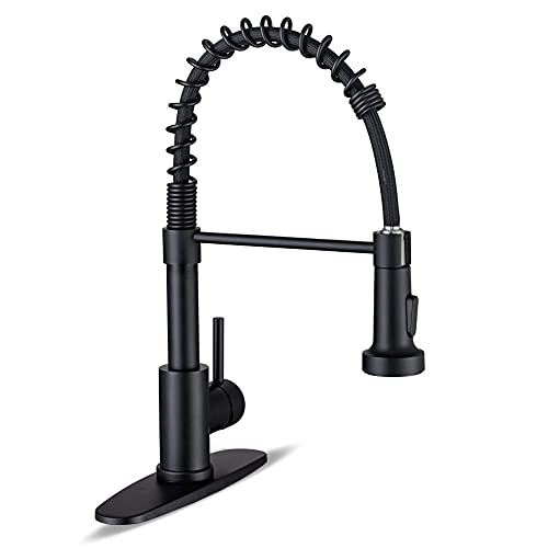 Comparison: Best Faucet For Farmhouse Sink 7 Kitchen Faucets with Pull Down Sprayer Commercial Industrial Stainless Steel Single Handle Single Hole Spring Farmhouse RV Sink Faucet, Matte Black Kitchen Faucet for Laundry Utility Room Sink