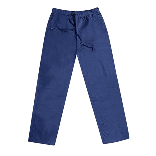 Linen Pants Men Casual Summer Drawstring Waist Beach Pants with Pockets Lightweight Vacation Linen Trousers4