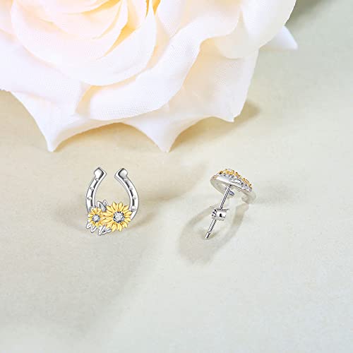 YAFEINI Horseshoe Earrings 925 Sterling Silver Sunflower Horseshoe Studs Jewelry for Women4