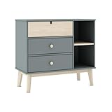 Dimensions : 90 x 40 x H81cm. AltoBuy Kaina - Commode 3 Tiroirs 2 Niches MDF et Pin Coloris Gris Vert et Naturel