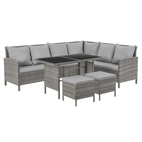 SVITA Madison Rattan-Lounge Polyrattan Ecksofa Gartenmöbel-Set Sofa Garnitur Couch-Eck Grau