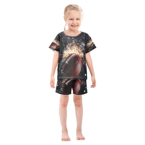 ALAZA American Football Ball Abstract Pajamas Set Short Sleeve Cotton Sleepwear Summer Pjs 2 Piece 5-14Y3