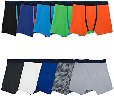 Fruit of the Loom Big Breathable Boxer Briefs, Boy-10 Pack-Cotton/Micro Mesh, Medium