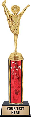 Crown Awards Cheerleading Trophy, 11" Red Kids Cheerleading Trophies with 5 Lines of Custom Text