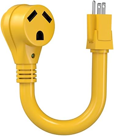 QNINE 30 Amp to 110v RV Adapter Cord 12", NEMA 5-15P Male to NEMA TT-30R Female, Dogbone Electrical Power Adapter with LED Power Indicator, ETL Listed, Yellow