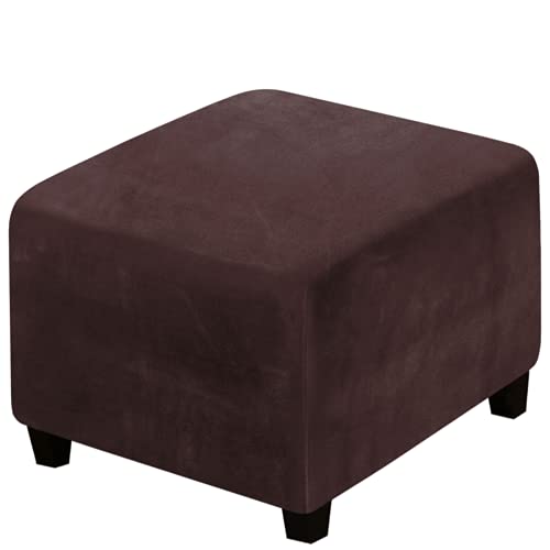 N Soft Velvet Plush Stretch Ottoman Slipcover High Stretch Velvet Foot Stool Protector Covers For Living Room With Elastic Bottom For Footrest Ottoman (Brown) #TOP13