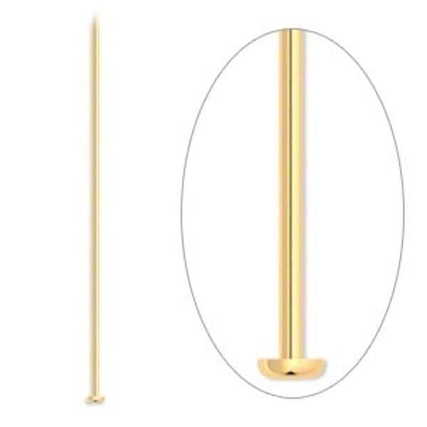 Head Pin, 100 Gold Plated Brass 4 Inches Long 21 Gauge Standard Headpins