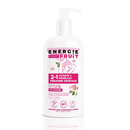 ENERGIE FRUIT | Masque + Démêlant Kératine Végétale | Monoï, Rose & Argan | Cheveux Secs et Difficiles à Lisser | Vegan | 300ml Cover