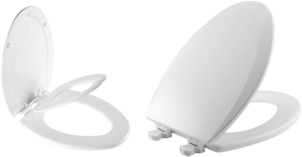 MAYFAIR 1888SLOW 000 NextStep2 Toilet Seat with Built-In Potty Training Seat, Slow-Close & Bemis 1500EC 390 Lift-Off Wood Elongated Toilet Seat, 1 Pack, Cotton White