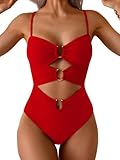 Eomenie One Piece Swimsuit for Women Ring Linked Monokini Sexy Bathing Suit Cutout Swim Suit Red