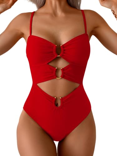 Image of Eomenie Womens Cutout One Piece Swimsuit with Ring Linked Sexy Monokini Bathing Suit for Beach Vacation