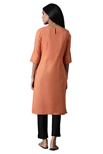 Image of W for Woman Women's Cotton Blend Straight Fit Embroidered Straight Kurta